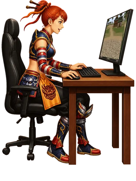 A Ninja character playing HeusMt2 on a computer